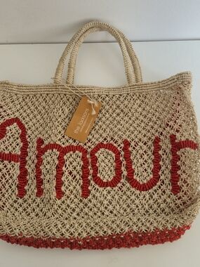 The Jacksons Cream and Red 'Amour' Crochet Beach Tote